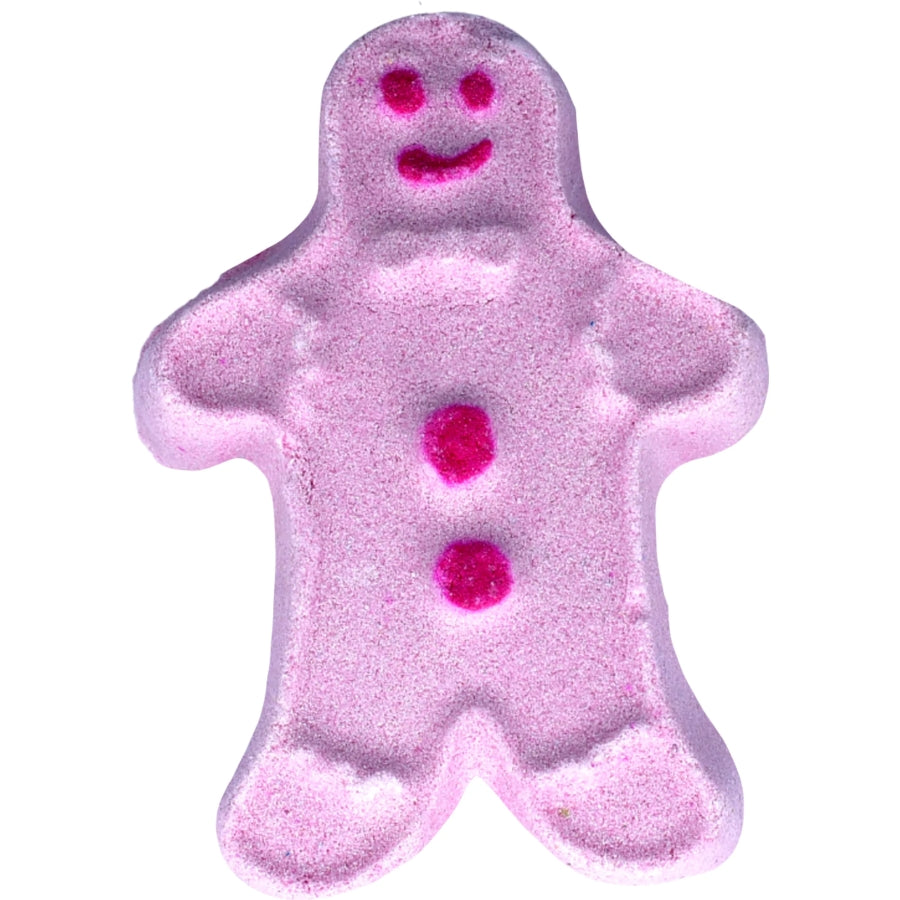 Bomb Cosmetics Baby Spice Bath Blaster – roze gingerbread poppetje met rode knoopjes