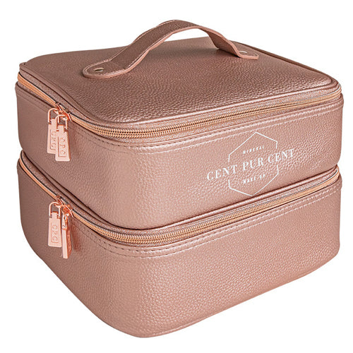 Cent Pur Cent Luxe Beautycase – roségouden make-uptas met dubbele rits en handvat