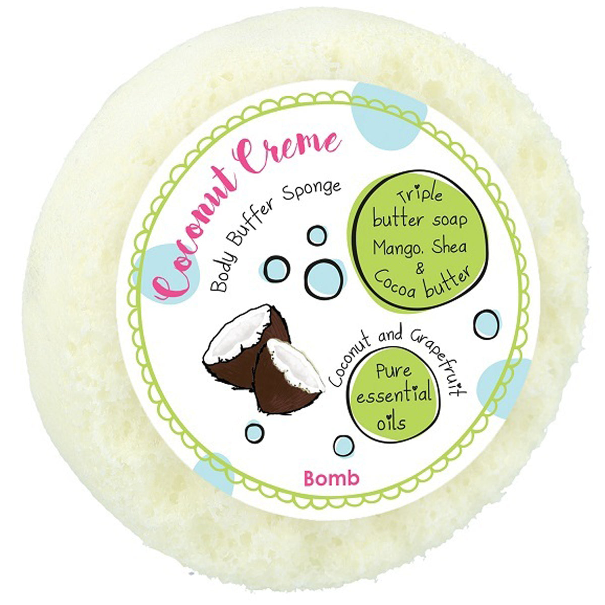 Bomb Cosmetics Coconut Crème Body Buffer – scrub- en massagespons met shea-, cacao- en mangoboter