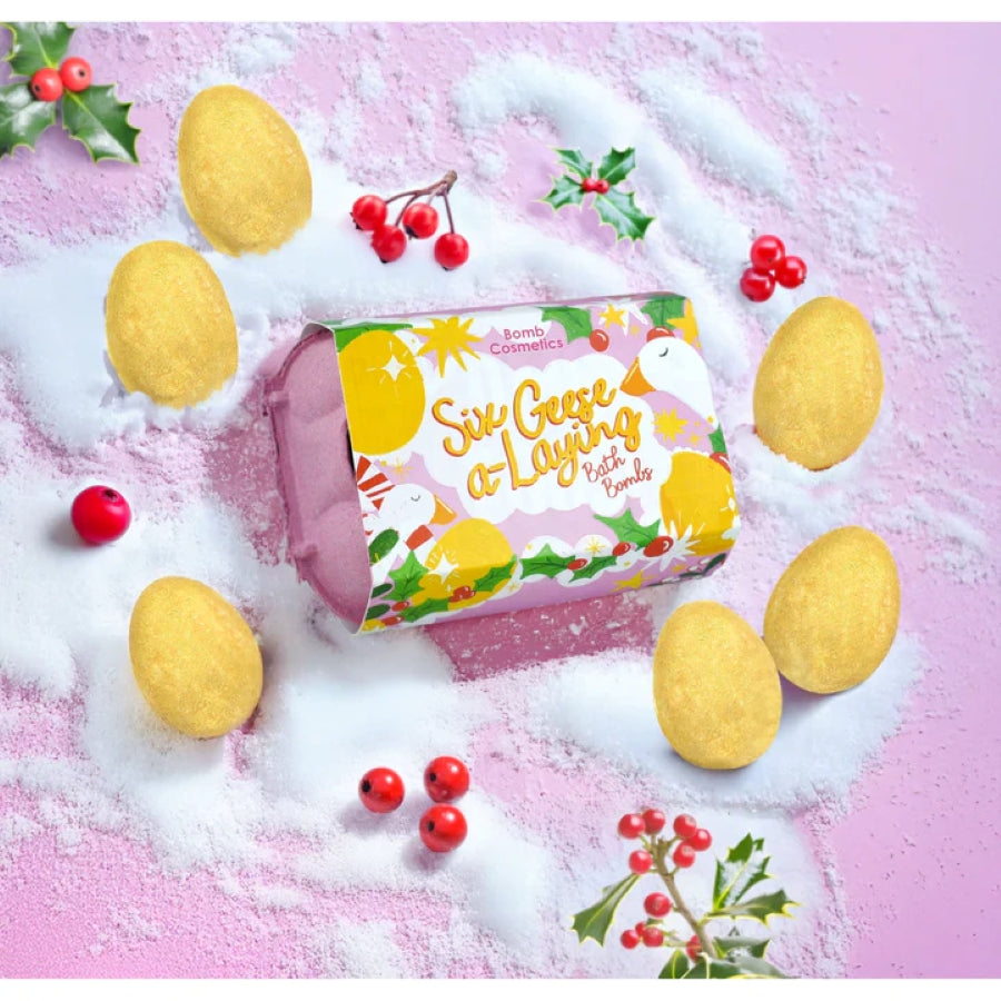 Six Geese a Laying Gift Set – feestelijke Bomb Cosmetics bruisballen met citrus & kruiden.