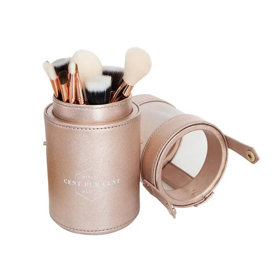 Luxe brush holder open met Cent Pur Cent make-up brushes erin