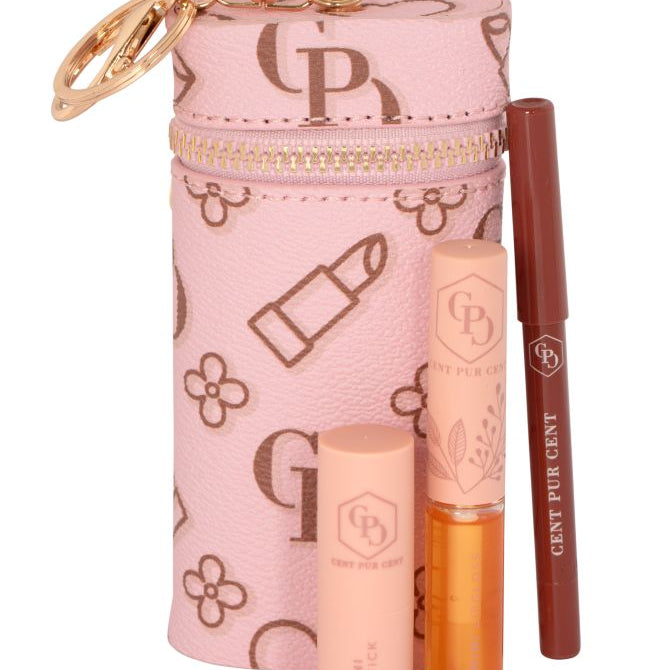Cent Pur Cent Espresso Kiss Kit met mini lipstick, lip pencil, lip oil en roze etui