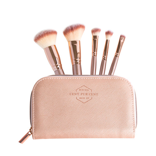 Cent Pur Cent Mini Brush Set – roségouden make-up kwasten in luxe clutch