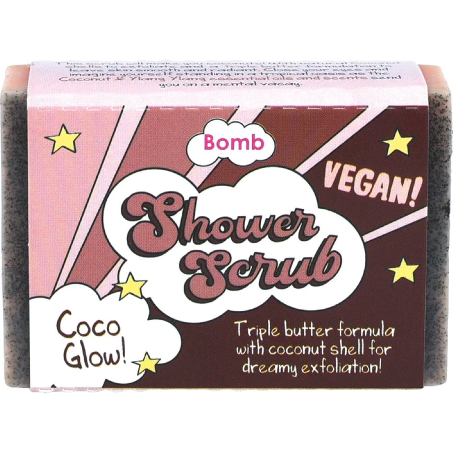 Bomb Cosmetics Coco Glow Solid Shower Scrub – tropische scrub bar met kokos, ylang ylang en drie verzorgende boters