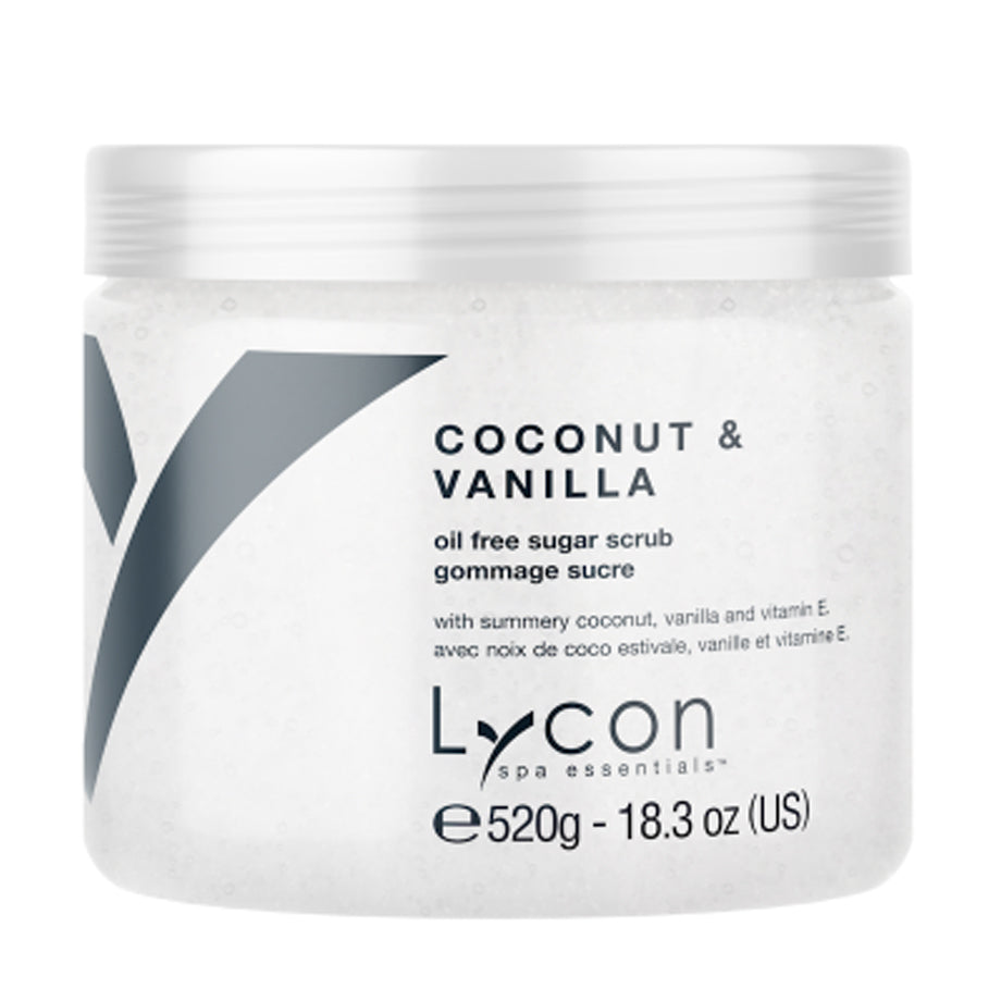 Coconut-Vanilla-Sugar-Scrub-Lycon, verrijkt met vitamine E, fruitextracten en botanische werkstoffen