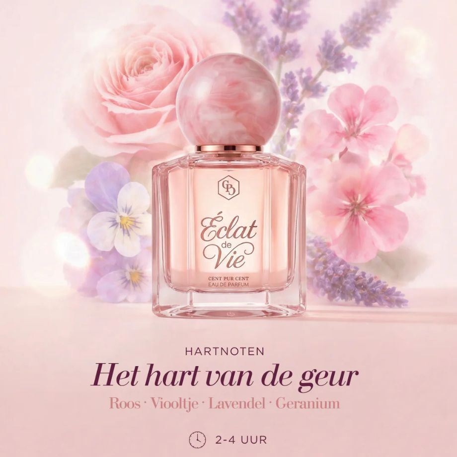 Cent Pur Cent Éclat de Vie parfum omringd door bloemen zachte roze sfeer