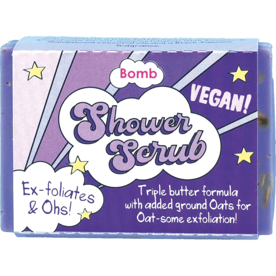 Bomb Cosmetics Ex-foliates and Oh's! Solid Shower Scrub – milde scrub bar met haver, drie boters en warme jasmijngeur