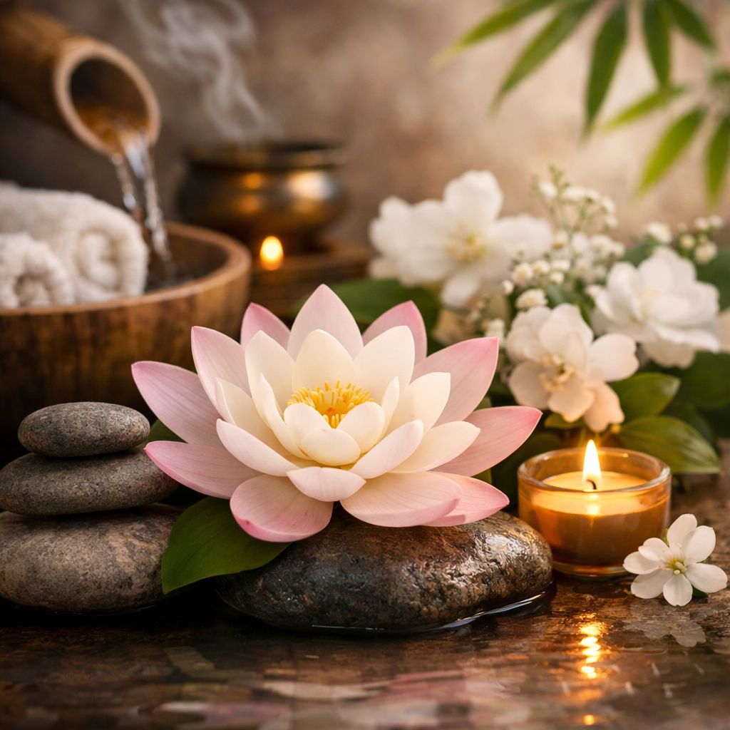 Zen Blossom waxmelt – spa sfeer met lotusbloem, kaarslicht en rustgevende wellness setting
