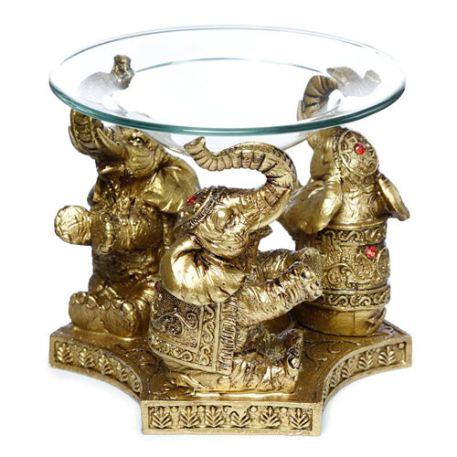 Gouden olifant waxbrander met glazen schaaltje – Feel So Pure