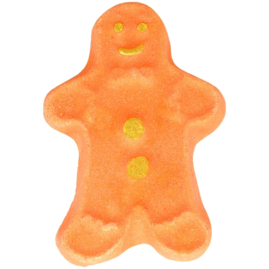 Bomb Cosmetics Ginger Spice Bath Blaster – oranje gingerbread poppetje met gouden knoopjes