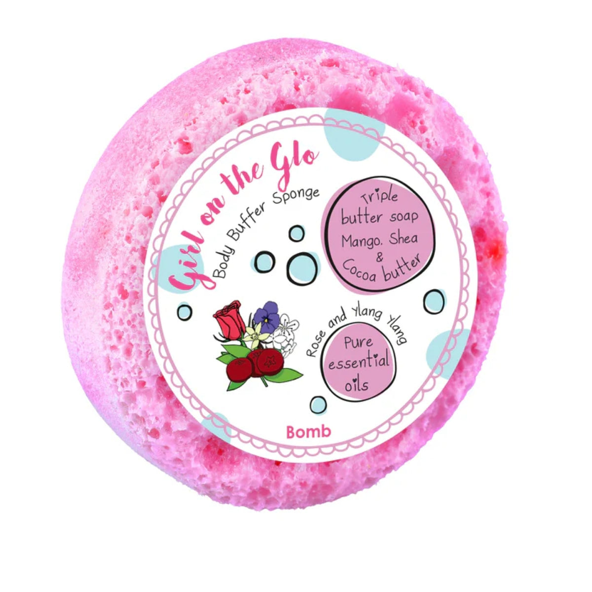 Bomb Cosmetics Girl on the Glo Body Buffer – scrubspons Enchanted geur met ylang ylang & roos.