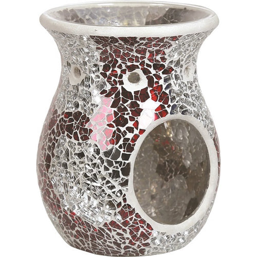 Zilver-rode mozaïek waxbrander van glas – geurbrander voor waxmelts en etherische olie – Feel So Pure