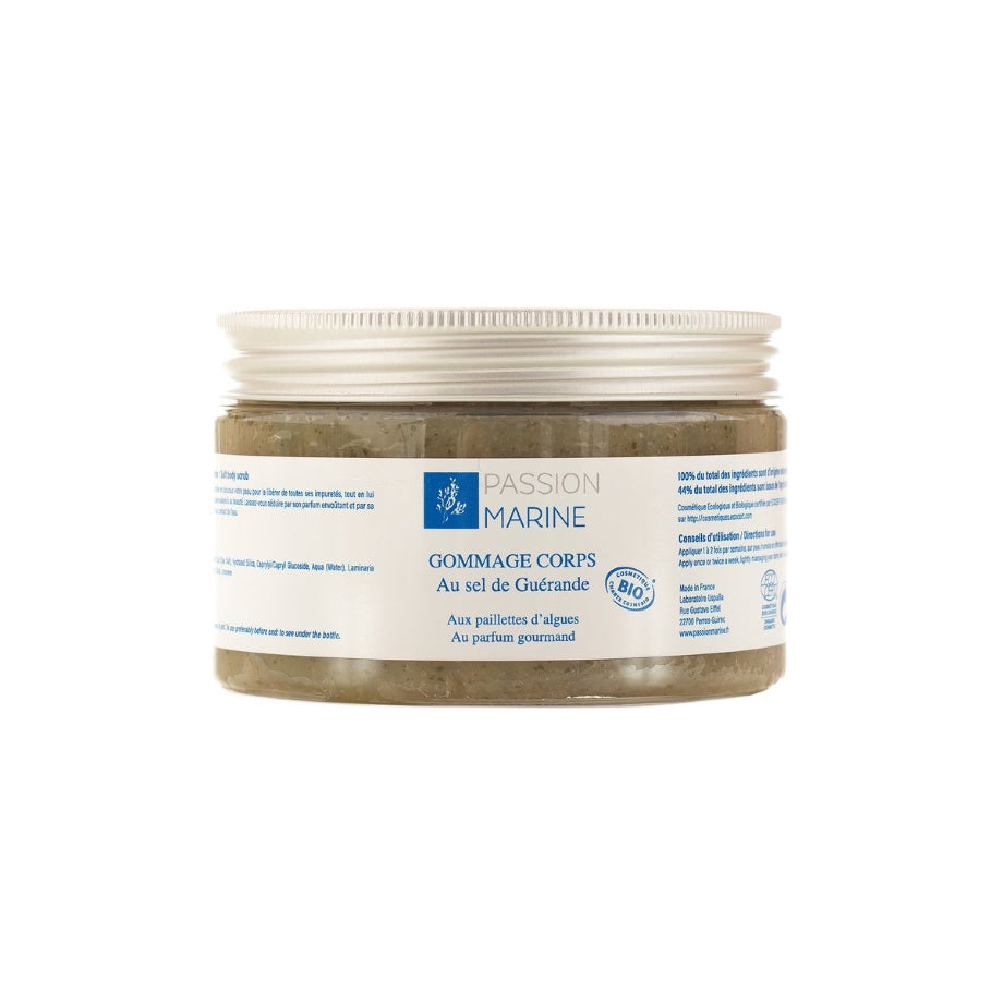 Passion Marine Gommage Corps – biologische scrub met zeezout & algen. Verwijdert dode huidcellen, hydrateert en laat je huid zacht stralen