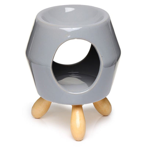 Keramieken waxbrander op houten pootjes – grijs – Feel So Pure