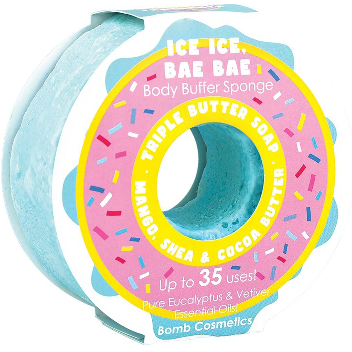 Bomb Cosmetics Ice Ice Bae Bae Body Buffer – exfoliërende spons met shea-, cacao- en mangoboter, eucalyptus- en vetiverolie