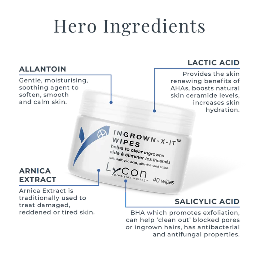 Lycon Ingrown-X-it Wipes – ideaal na waxen of scheren, met salicylzuur en melkzuur