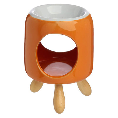 Oranje keramieken waxbrander met houten pootjes – moderne geurbrander voor waxmelts en geurolie – Feel So Pure
