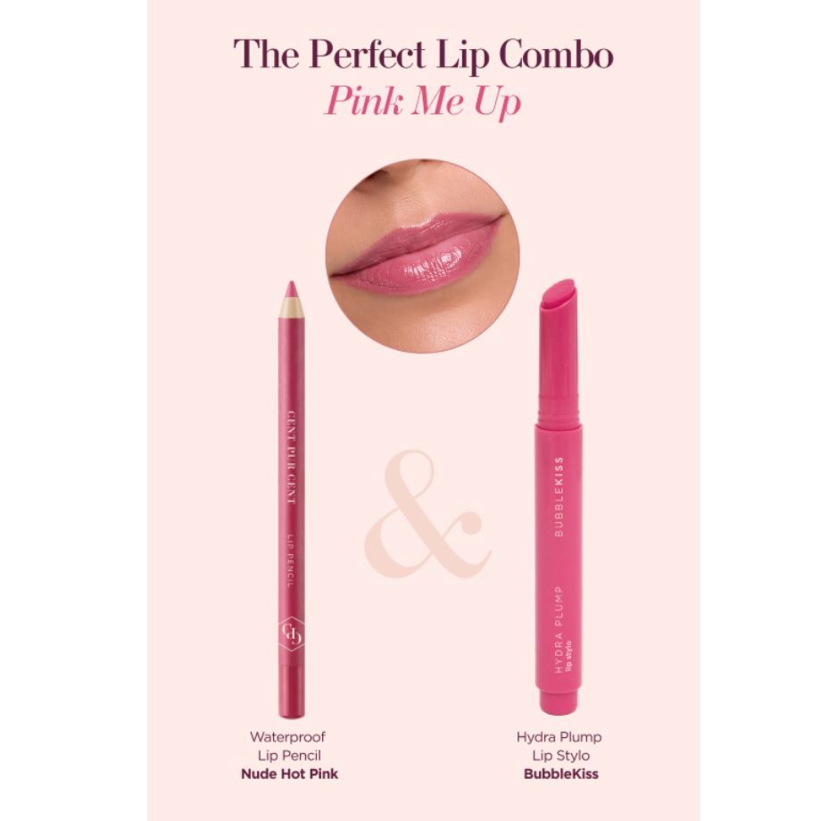 Cent Pur Cent Pink Me Up lipcombinatie met Waterproof Lip Pencil Nude Hot Pink en Hydra Plump Lip Stylo BubbleKiss