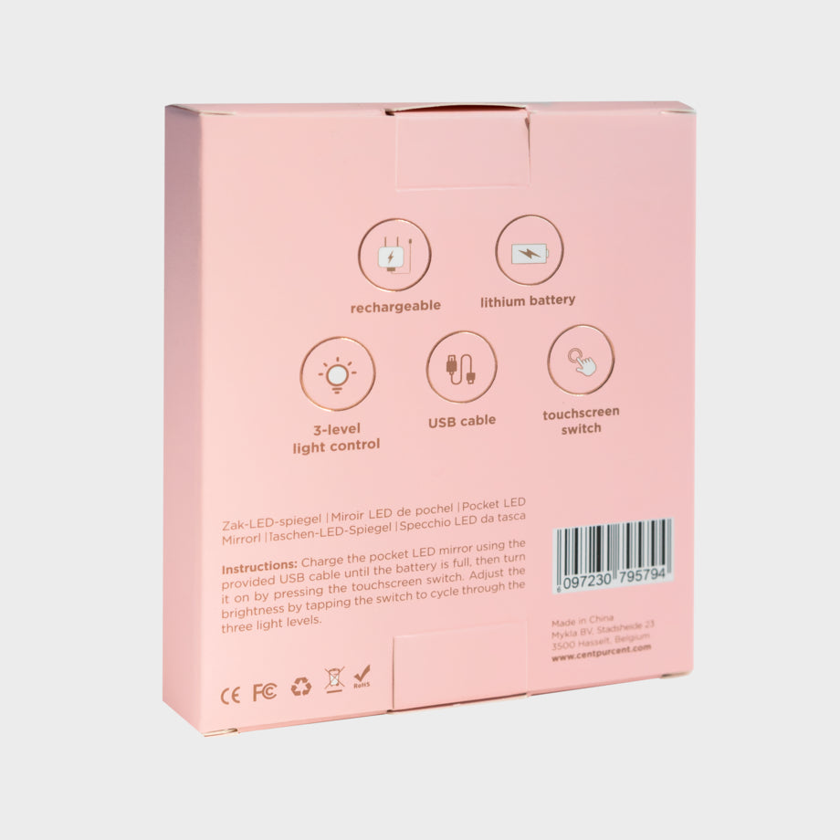 Oplaadbare reis- en handspiegel met verlichting – Cent Pur Cent Pocket LED Mirror