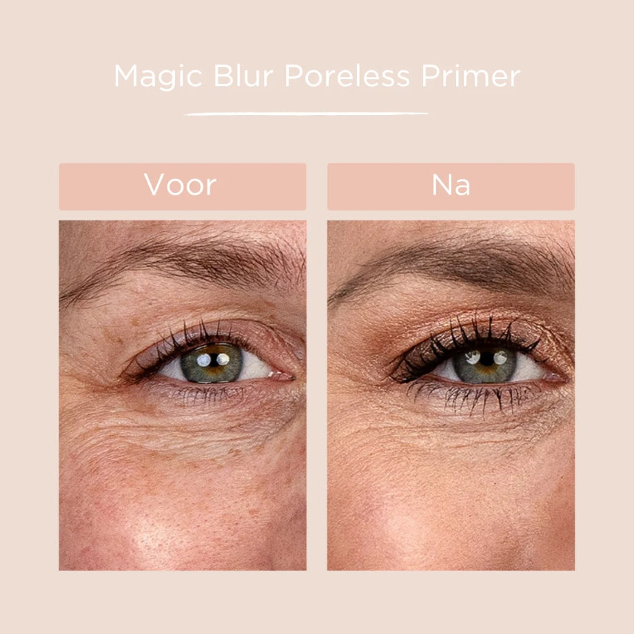 Voor en na resultaat van Cent Pur Cent Magic Blur Primer – zichtbaar gladdere huid