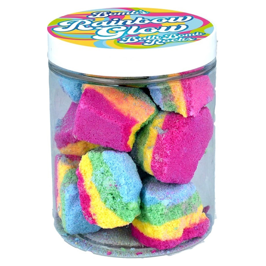Bomb Cosmetics Rainbow Glow Bath Rocks – kleurrijke bath rocks met geranium & zoete sinaasappel in potje