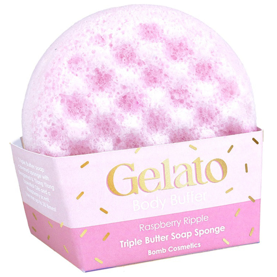 Bomb Cosmetics Raspberry Body Buffer – scrub- en massagespons met shea-, cacao- en mangoboter