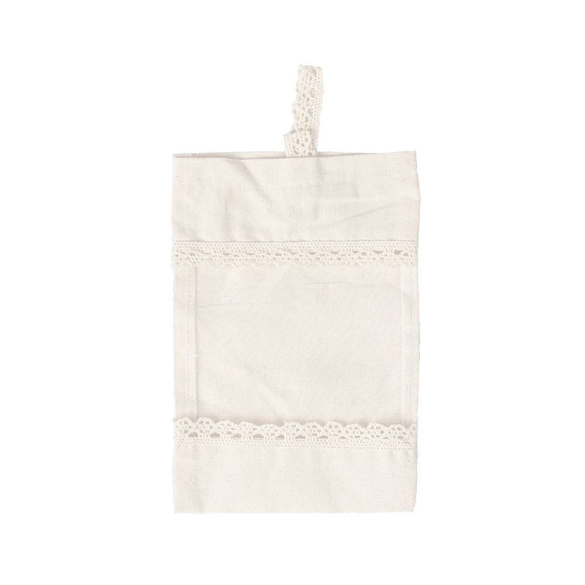 Witte stoffen hanger voor Greenleaf geurzakjes met kanten details