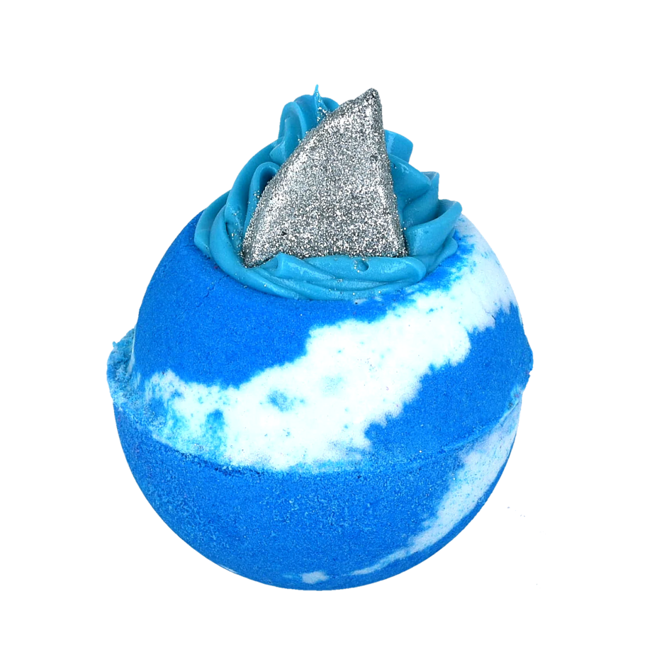 Bomb Cosmetics Shark Attack Bath Blaster blauwe bruisbal met haaivin en oceaanthema