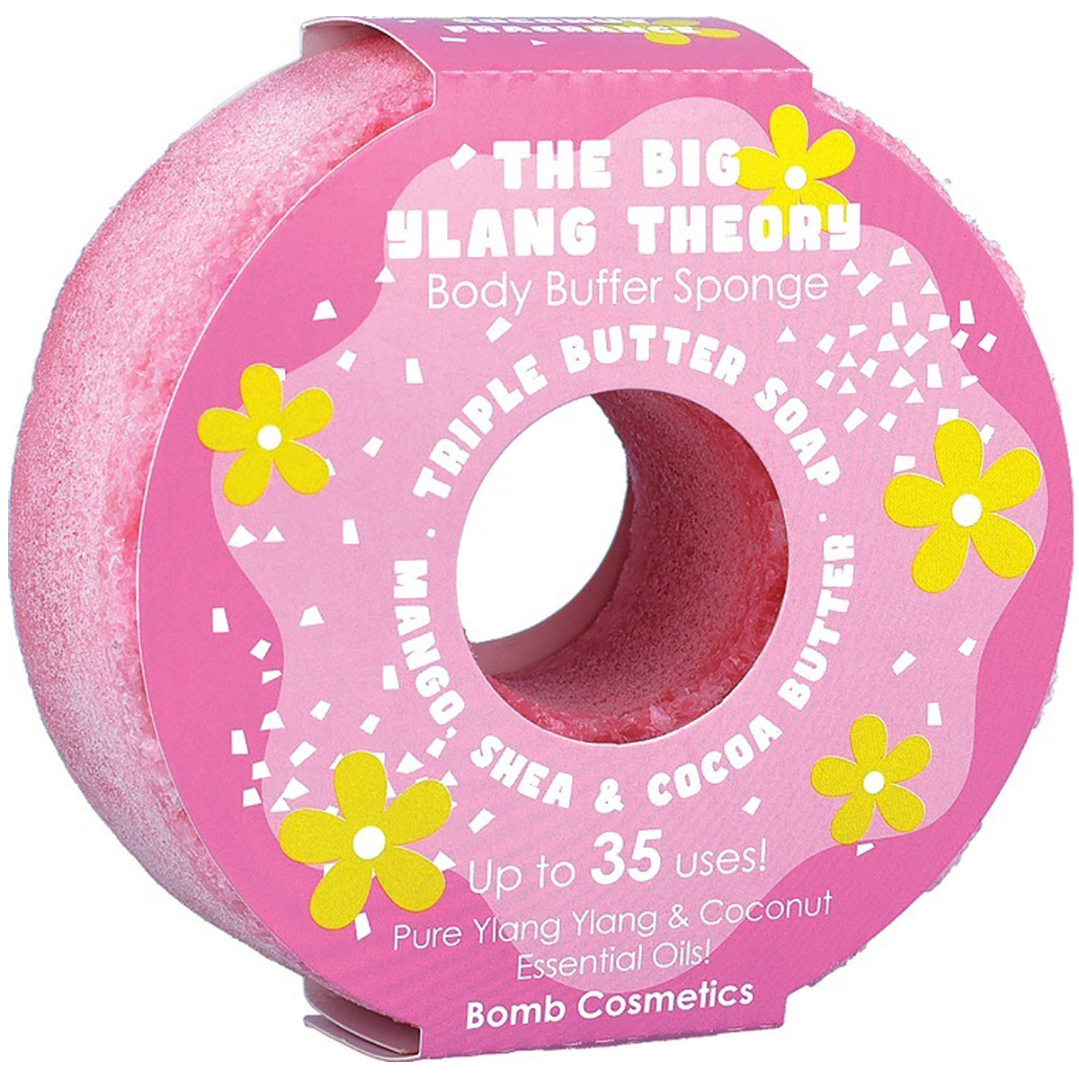 Bomb Cosmetics The Big Ylang Theory Body Buffer – exfoliërende spons met shea-, cacao- en mangoboter, ylang ylang- en kokosolie