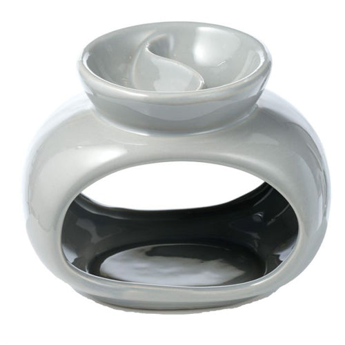 Grijze keramieken Yin Yang waxbrander met dubbele schaaltjes