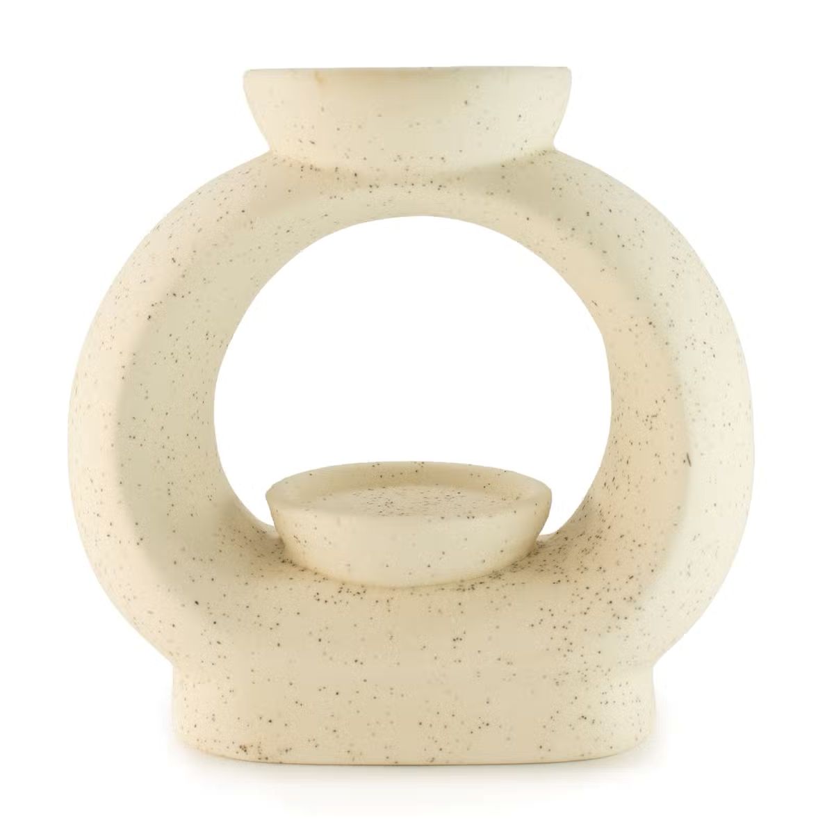 Zen waxmeltbrander off-white van gespikkeld keramiek met ronde vorm en schaaltje voor waxmelts.