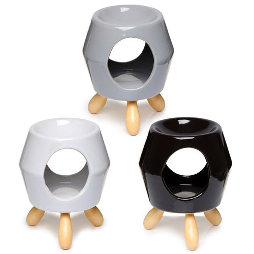 Moderne waxbrander keramiek met houten pootjes – zwart en wit – Feel So Pure