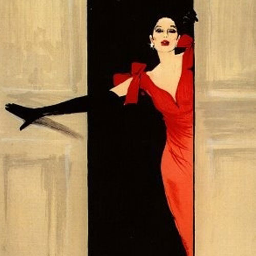 Yes Si Waxmelt – geurblokje van sojawas met zwarte bes, muskus en hout. Foto van stijlvolle vrouw in rode jurk als symbool voor elegantie en kracht.