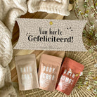 Van Harte Gefeliciteerd cadeauset met badzout, scrub en bruisballetjes