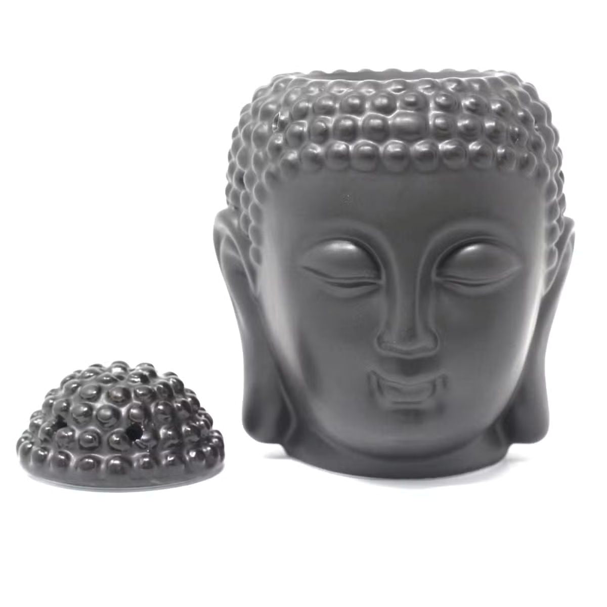 Matzwarte Boeddha waxmeltbrander met los keramisch deksel voor het plaatsen van waxmelts.