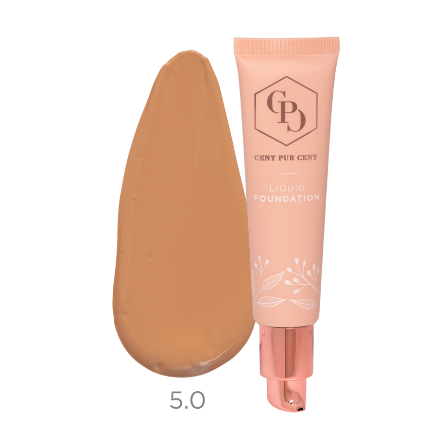 Cent Pur Cent Liquid Foundation tint 5.0 met swatch