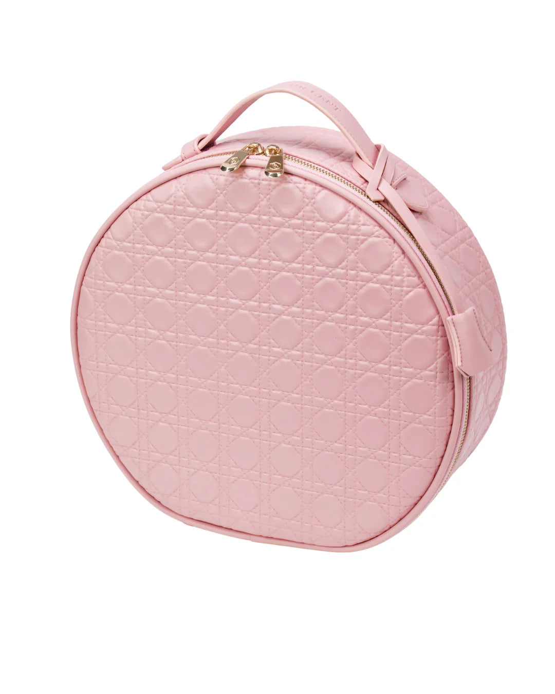 Cent Pur Cent Round Makeup Bag in roze – luxe ronde make-uptas met vakjes.