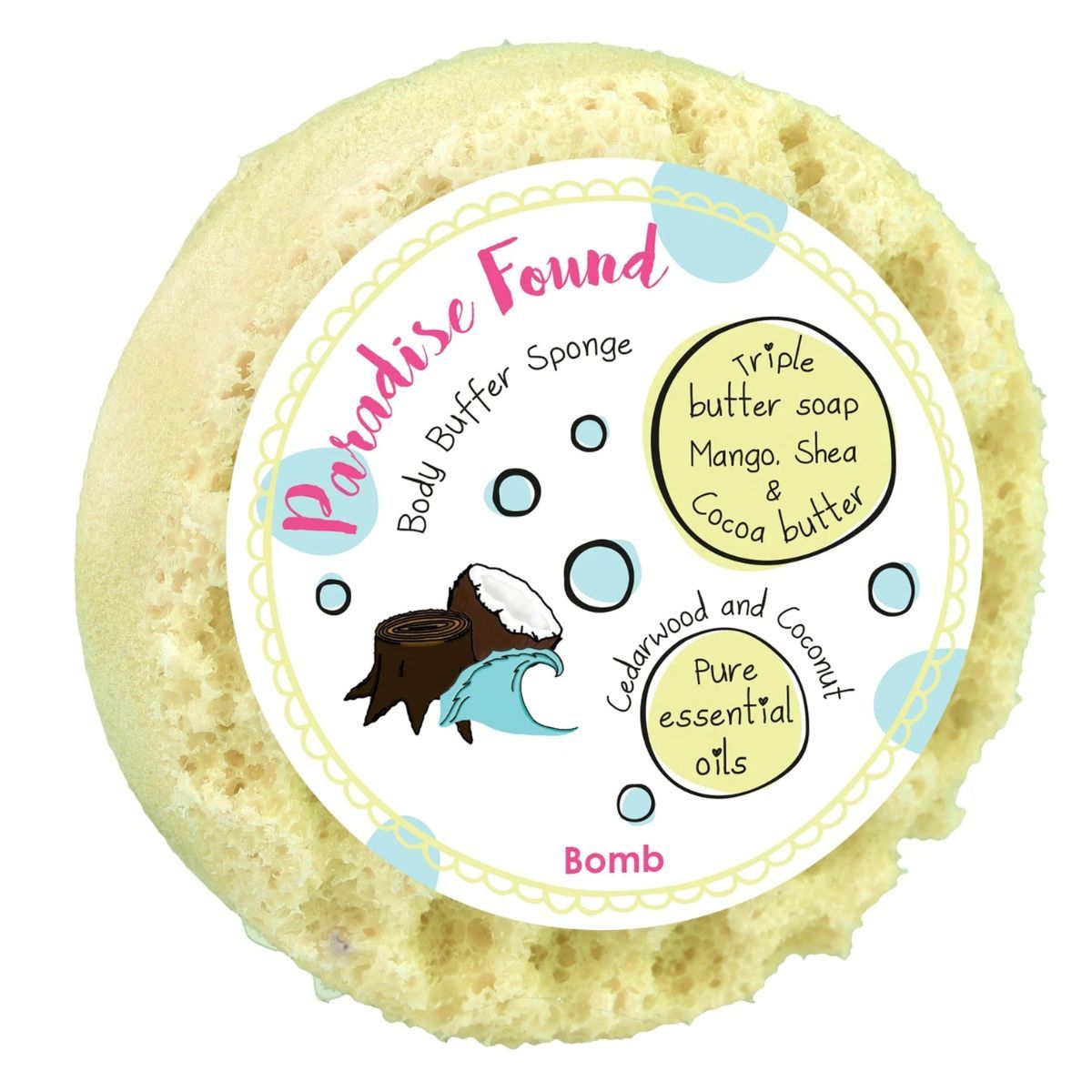 Bomb Cosmetics Paradise Found Body Buffer Sponge – gele scrub spons met tropische geur