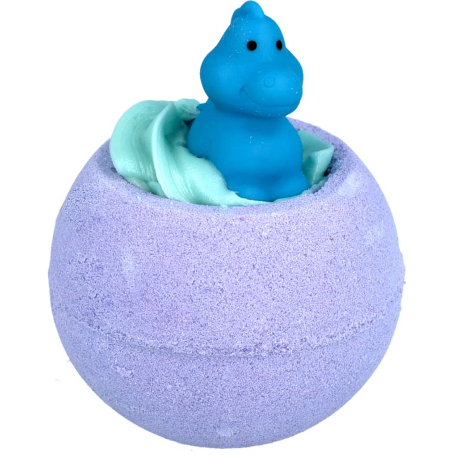 Totally Roarsome Bath Blaster paarse bruisbal met sheaboter en kleine dinosaurus