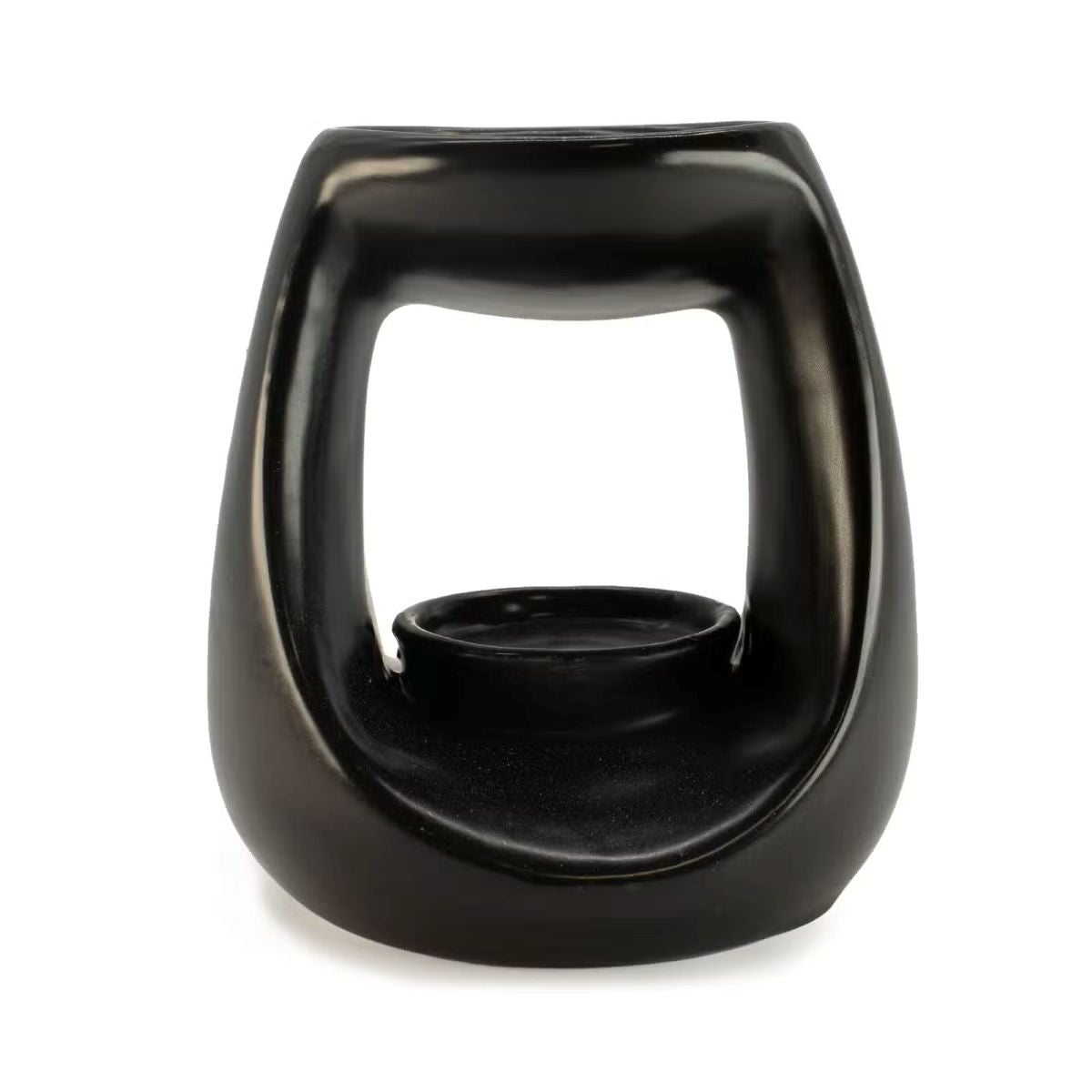 Zen waxmeltbrander matzwart van keramiek met modern ovaal design en opening voor een theelichtje.