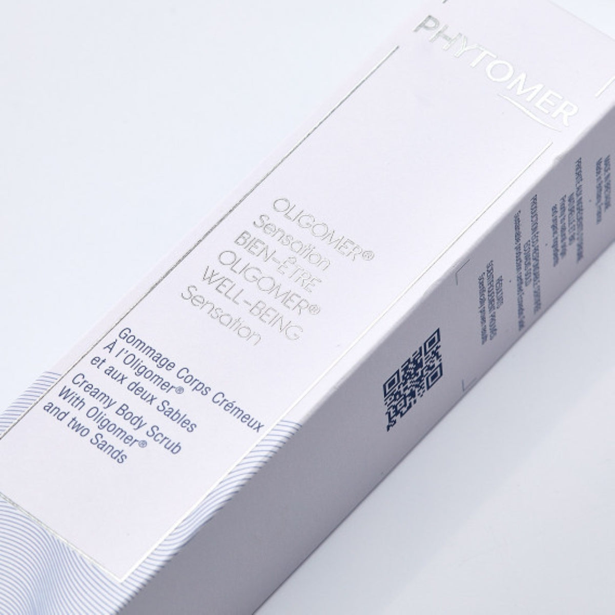 Verpakking van Phytomer Oligomer Sensation Bien-Être lichaamsscrub met productinformatie en ingrediënten